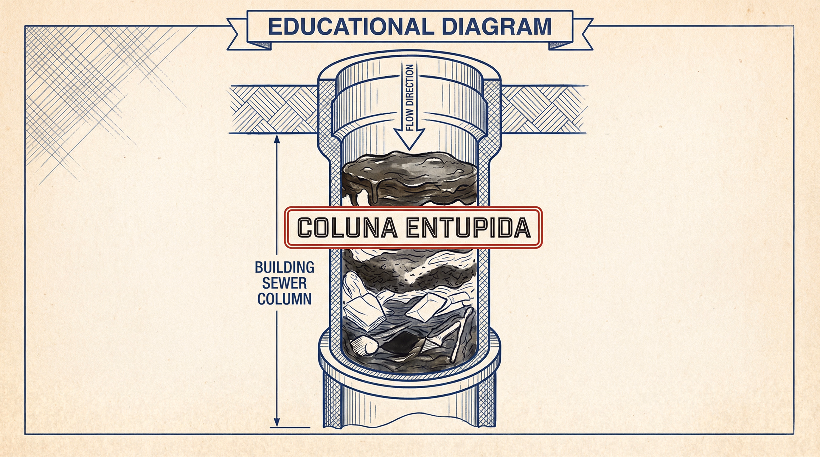 Diagrama de coluna de esgoto entupida