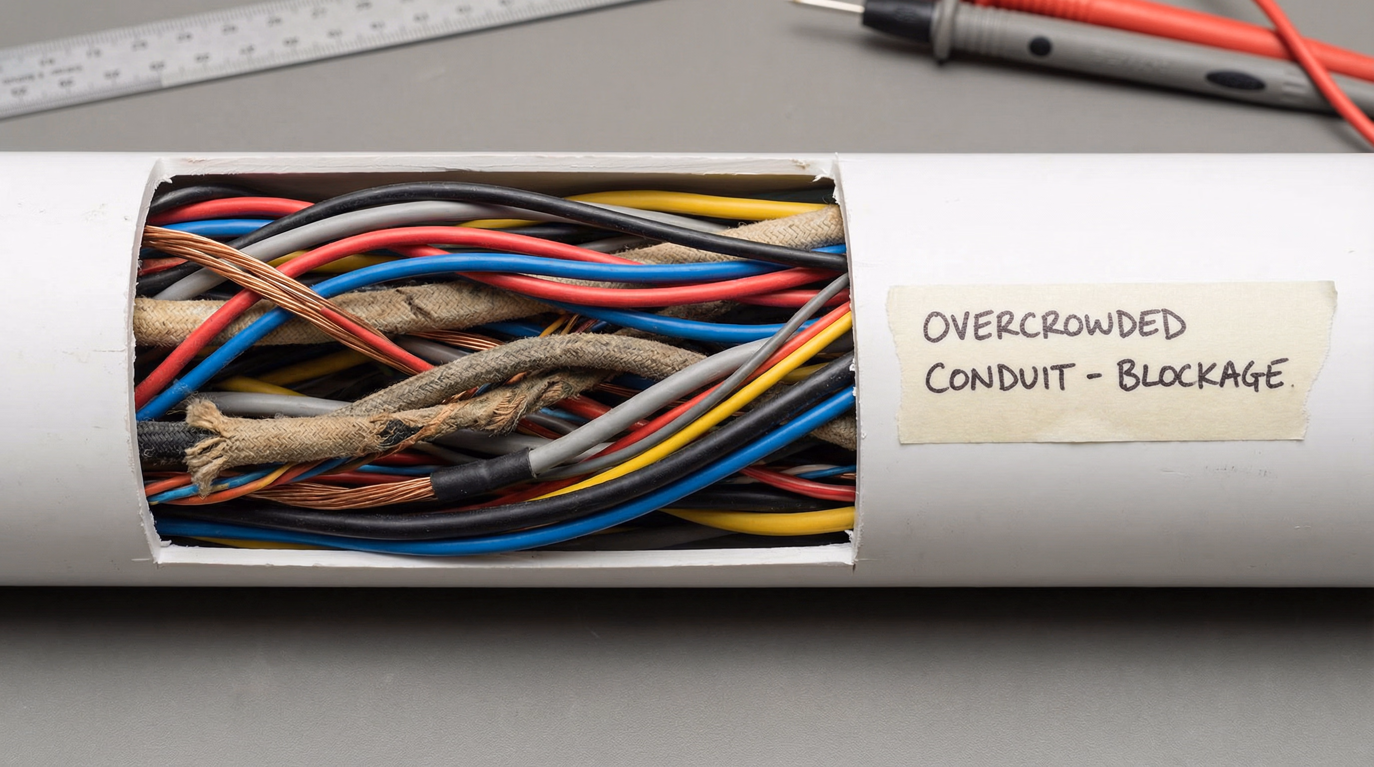 Conduite entupido com excesso de cabos