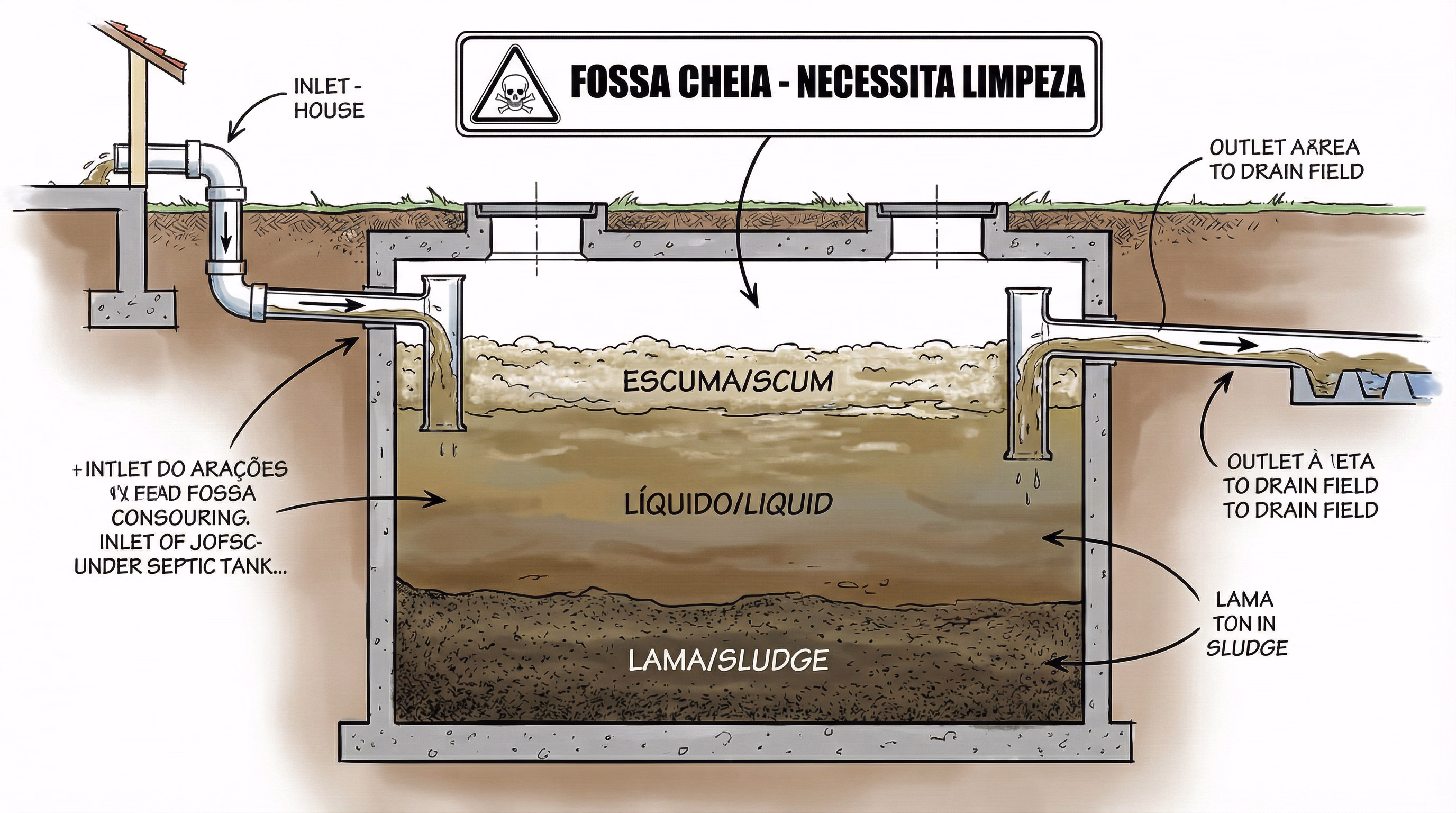 Diagrama de fossa séptica cheia