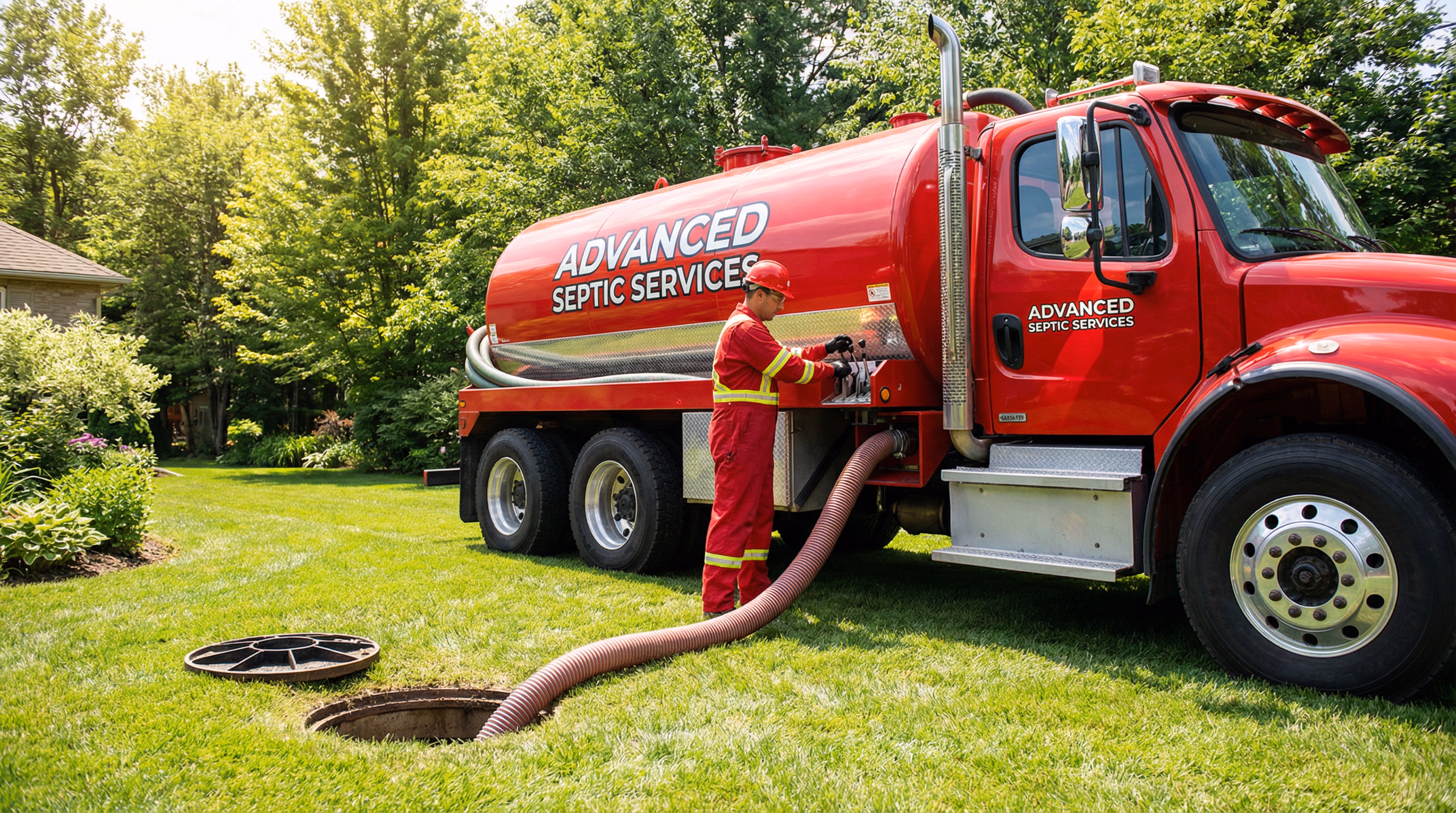 Caminhão limpa fossa realizando esgotamento